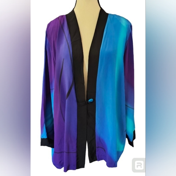 Linda Tilson 100% Silk Hand Dyed Long Sleeve One Button Blazer Size XL. Artsy - Picture 1 of 8